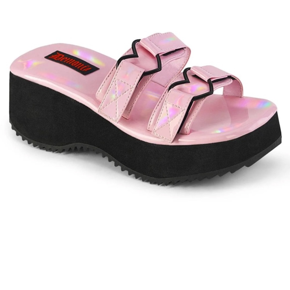 Demonia Flip-12 Platform Sandal 12/B. Pink Holo Pat
